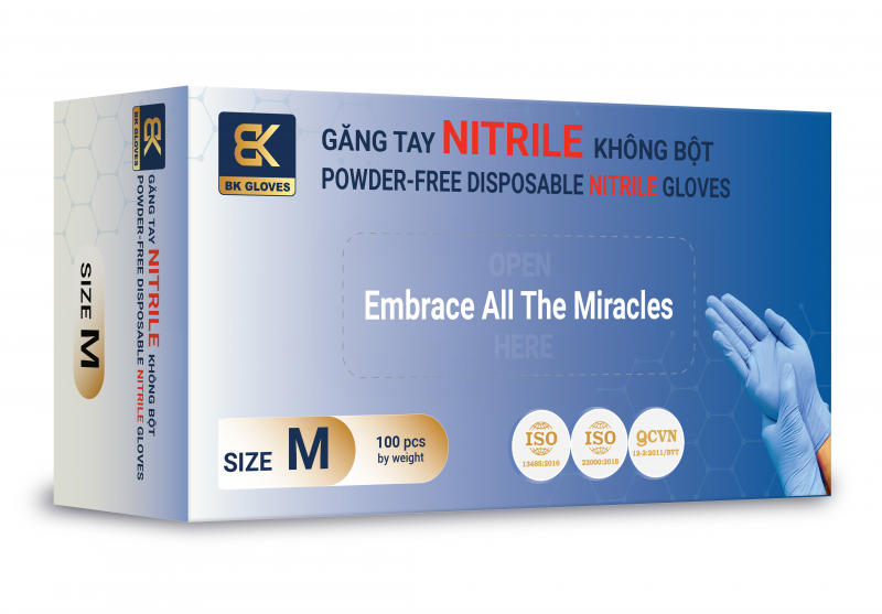 GĂNG TAY NITRILE KHÔNG BỘT - BK GLOVES - MÀU XANH, ĐEN, TRẮNG