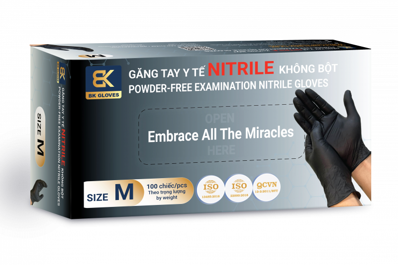 GĂNG TAY NITRILE KHÔNG BỘT - BK GLOVES - MÀU XANH, ĐEN, TRẮNG