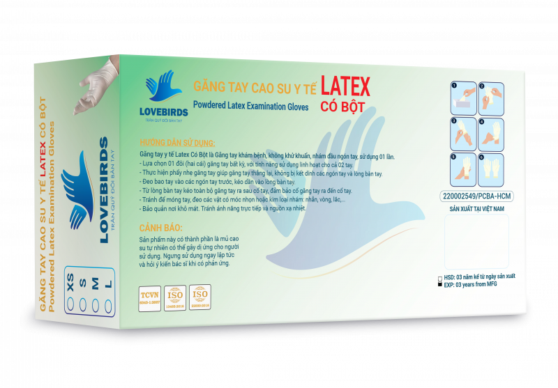 GĂNG TAY CAO SU Y TẾ CÓ BỘT LOVEBIRDS